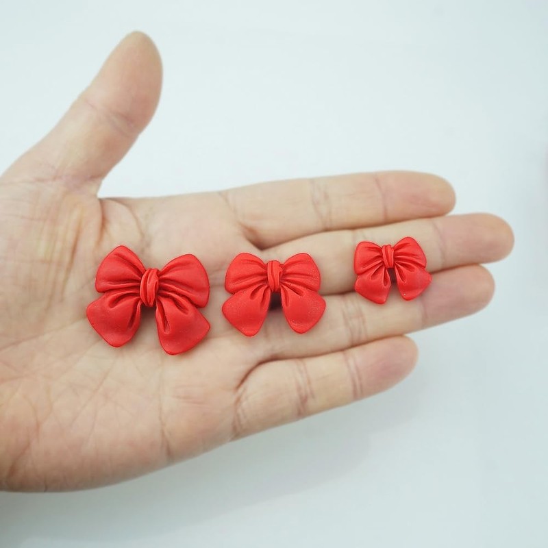 SaktopDeco 60 PCS Red Resin Bows with Flat Back Bow