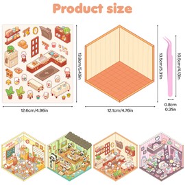 3D Sticker Scene, DIY 3D House Stickers, Fun DIY Stacking Scene Stickers, Sunny Garden Miniature Scene Sticker with Tweezer Gift for Children