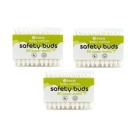 180 pcs CS Beauty Safety Cotton Buds Paper Stem with Large Tips for Baby - Children - Kids - (3 Tubs of 60 Buds) 100% Cotton