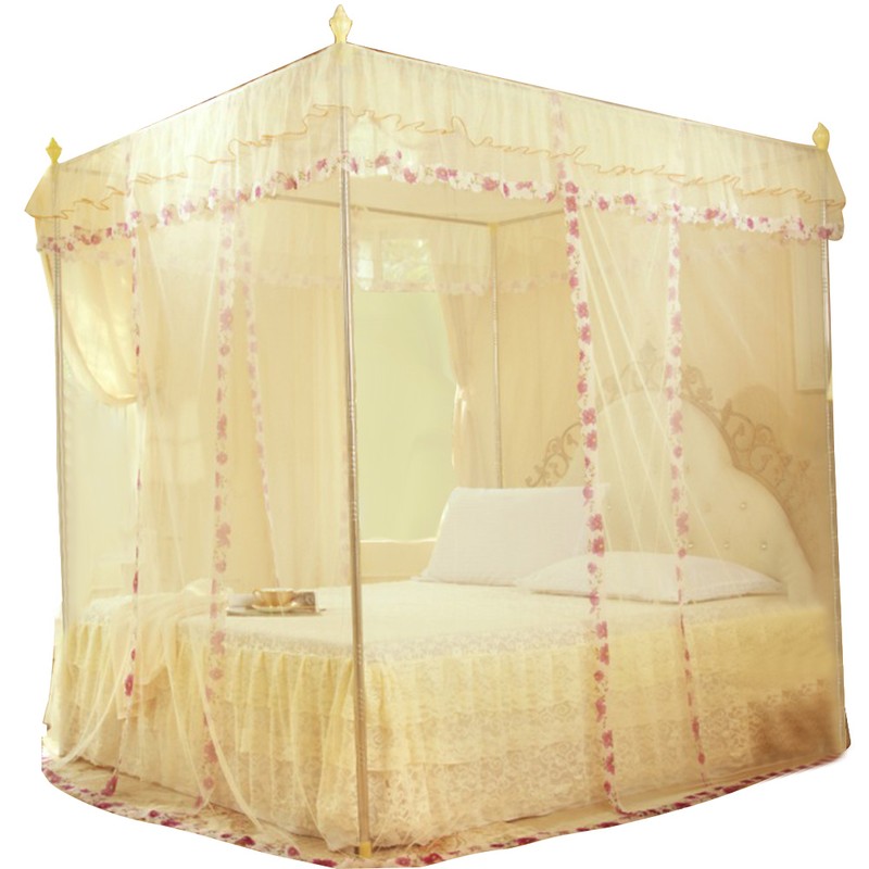 Luxury Princess 3 Side Openings Post Bed Curtain Canopy Netting