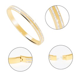 MILAKOO Gold Plated Stainless Steel Bracelet Polished Smooth Oval Bangle for Women CZ Zirconia Stone