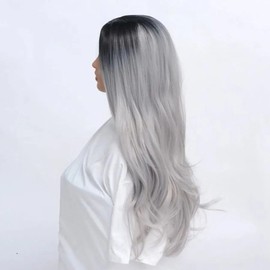 Wavy long hair wig two-tone silver hair (WFLOA83) / 웨이브 긴머리 가발 투톤 은발 (WFLOA83)