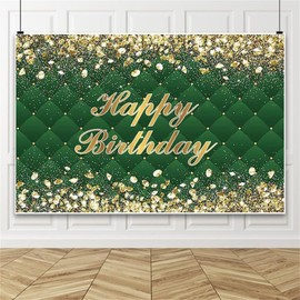 Renaiss 9x6ft Happy Birthday Backdrop Banner for Photoshoot Portrait Gold Diamonds Green Photography Background for Men Women 30th 40th 50th 60th 70th 80th Bday Party Decor Glitter Photo Booth Prop