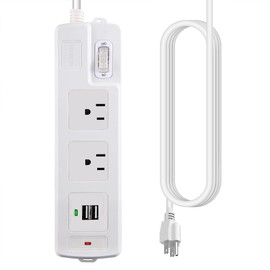 Power Strip Surge Protector,NIURENEL 9.8ft Extension Cord with 2 AC Outlets,2 USB Ports,Wall Mount for Home,Office,Travel,Dorm,Multi Outlets Widely,1875W/13A, 1875 Joules,White (2outlets+2usb, 5.9FT)