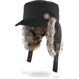 normani Winter Hat Winter Cap with Faux Fur and Ear Flaps - Warm Inner Padding, Windproof and Peak for Men and Women, black
