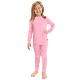 Made in USA Little Girls Thermal Underwear Set Perfect for Sensitive Skin SPD Sensory Friendly Base Layer Thermal Wear Cotton Ski Clothing for Kids Comfortable Ultra Soft, Bright Light Pink- 3T