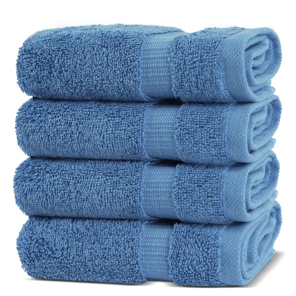 Chakir Turkish Linens | Hotel & Spa Quality 100% Cotton Premium Turkish Towels | Soft & Absorbent (4-Piece Washcloths, Wedgewood)