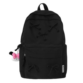 KAOBIO 2025 Trendy Cute Bowknot Backpack for Women Laptop Daypack Y2k Preppy Aesthetic Backpack Kawaii Coquette Backpack (Black)