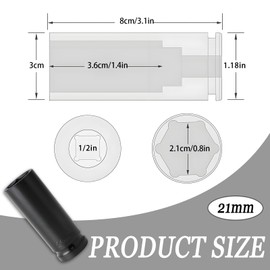 HIAHXC 21mm Impact Socket 1/2 Inch Drive Deep Impact Socket 6 Point Axle Nut Socket for Removal of Axle Shaft Nuts, Car Home Repair (21mm)