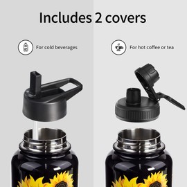 CLQFDT 32oz Sunflower Vacuum Insulated Stainless Steel Water Bottles with Straw & Spout Lids, Double Wall Sport Bottle, Sweat-Proof BPA Free, Canteen Metal Thermo Mug Hydro Cup Jug, Sunlfower Gift