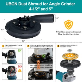 Dust Shroud for Angle Grinder 4.5 inch and 5 inch, Grinding Dust Collector with 3Pcs Hose Adapters 1 1/4 inch to 1 3/4 inch to 2 2/5 inch