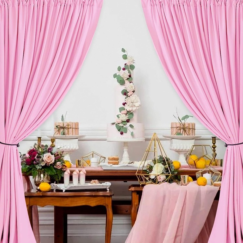 Hiasan Pink Backdrop Curtains for Parties, Polyester Photography Backdrop Drapes