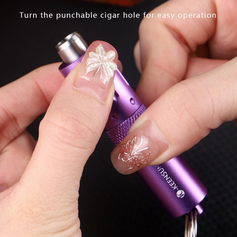 Purple KEENSUN 2-in-1 Cigar Draw Enhancer & 9mmCutter Punch Portable