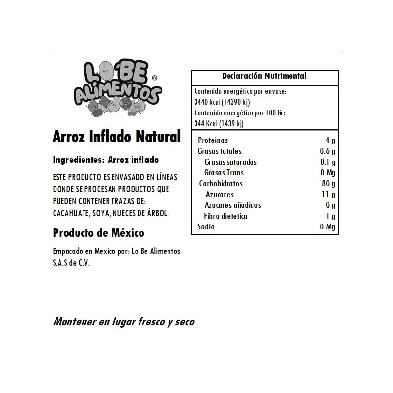 Lobe alimentos - Arroz inflado Natural 500 gr - Sin