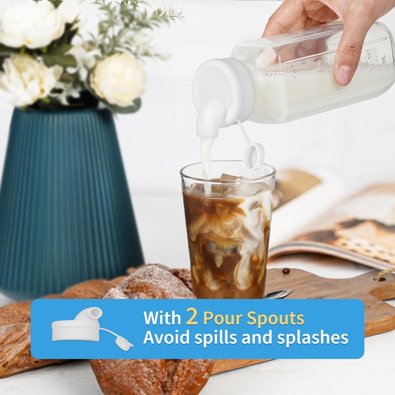 8 Pack 16 Oz Reusable Glass Milk Bottles w 100%