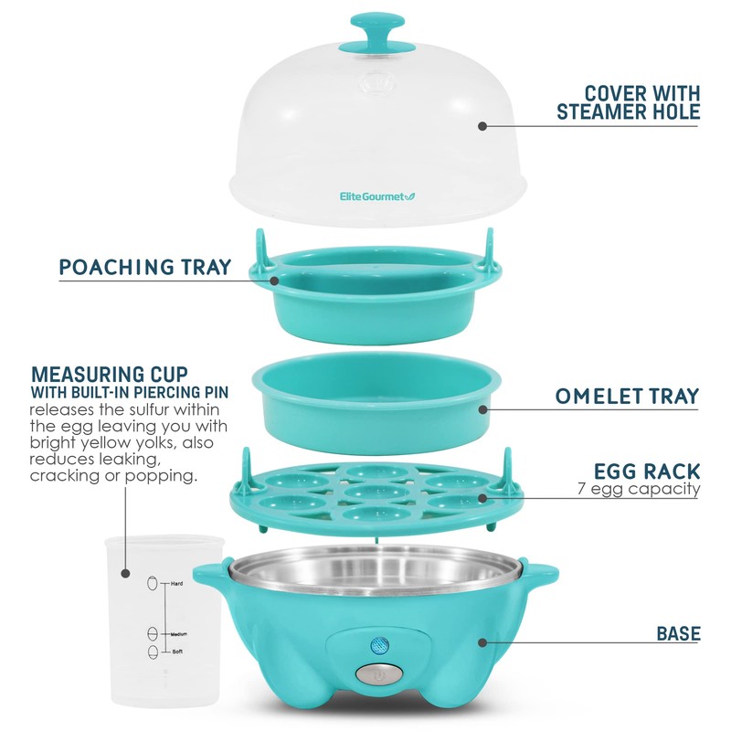Elite Gourmet Easy Electric 7 Egg Capacity Soft, Medium, Hard-Boiled