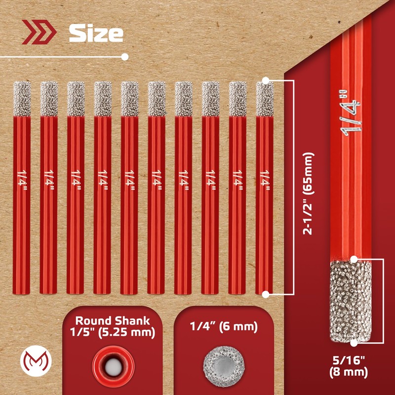 MonoPro 10 PCS Dry Diamond Drill Bit Set 1/4", Vacuum