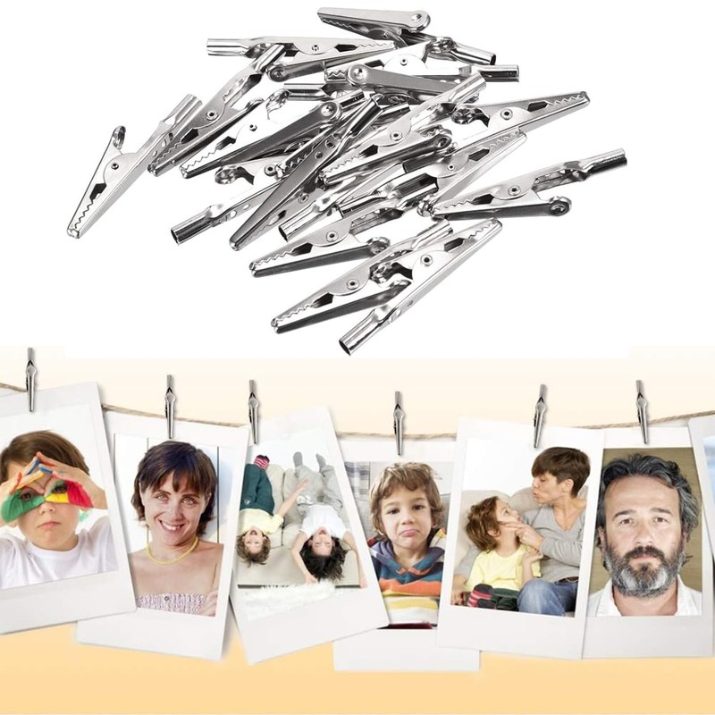 50Pcs Alligator Clips Silver, Spring Clamps, Metal Croc Clips for