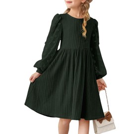 DOKOTOO KIDS Tween Girls Dresses Fall Winter Long Sleeve Sweater Dresses Cute Girl Fashion Knit Swiss Dot Fancy Boho Flowy Holiday Christmas School Party Dace Casual Outfits Green 12-13 Years