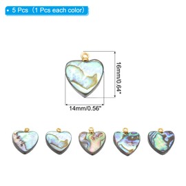 PATIKIL Abalone Shell Charm, 5 Pcs Heart Shape Paua Shell Pendant 12mm Sea Abalone Shell Decorations for Necklace DIY Ocean Jewelry Making, Mix Colors