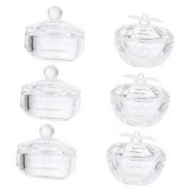 VICASKY 6pcs Mini Glass Nail Art Crystal Cups with Lid Safe Lightweight Manicure Liquid Containers for Nail Salons Artists and Home Use