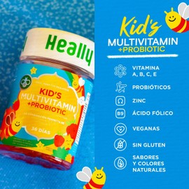 Multivitamínico para Niños, Gomitas, Para un Mejor Desarrollo, Sabor Naranja y Fresa, Con Omega-3, Vitaminas A, B, C y E, 100% Natural, Sin Azúcar y Gluten, Heally (2)