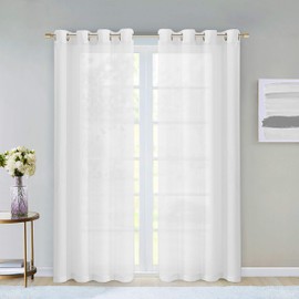 Dainty Home Malibu Textured Semi-Sheer Linen Look Grommet Top Curtain Panel Pair, 54" x 84" each (108" x 84" total), Crisp White