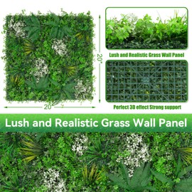 EverNature 20"x20" Grass Wall Panels, 6PCS Artificial Greenery Backdrop Wall with UV Resistant Leaves, Faux Green Wall Decor for Outdoor Indoor Patio Garden Backyard