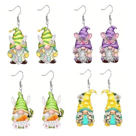 St. Patrick's Day Earrings Set Gnome Earrings for Women Cute Cartoon Easter Rabbit Flower Bunny Dwarf Acrylic Drop Dangle Earrings Green Lucky Clover Hook Earrings Holiday Party Jewelry-Set 2