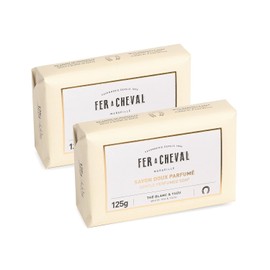 Fer à Cheval Gentle Perfumed Soap, Natural Bar Soap for Women Men, Marseille Soap Organic Bath Soap Bars, White Tea & Yuzu 125g, Pack of 2