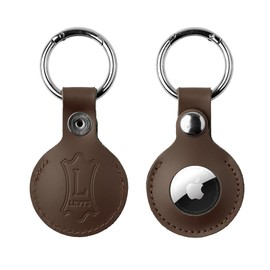 Levy's Leathers Genuine Leather AirTag Holder Keychain Compatiable with All Air Tags with Secure Button Closure, Brown (A66AIR-BRN)