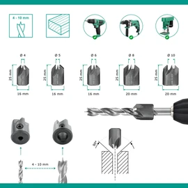 ENT 26516 5-Piece Countersink Set HSS, Diameter (d) 4, 5, 6, 8 and 10 mm, E 90°, Right