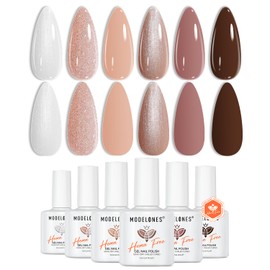 modelones Winter Gel Nail Polish, 6 Colors Hema&TPO Free Brown Skin Tone Nude Gel Polish Beige Khaki Nail Polish Set Neutral All Skin Tones Soak Off French Nail Art Manicure