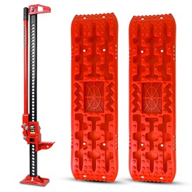 BIG RED Farm Jack 48" with Off Road Traction Boards,Utility High Lift Farm Jack with Pair Recovery Tracks Traction Mat,Sand Mud Snow Recovery Kit for Car Truck Jeep ATV SUV UTV,Red