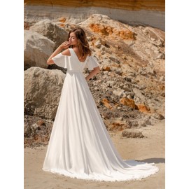 BIRENEROBE V Neck Maternity Wedding Dress Pleated Chiffon Long Formal Gowns A Line Puffy Short Sleeves White Beach Pregnancy Wedding Photoshoot Dresses