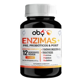 Enzimas Digestivas + Probioticos + Prebioticos + Postbioticos | Quadribioticos Complex 4 En 1 Vegano Suplemento Alimenticio Premium Mujer Y Hombre | Oby Vitaminas 60 Capsulas