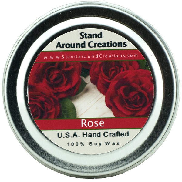 Premium 100% All Natural Soy Wax Aromatherapy Candle - 2oz Tin -Rose: A garden of red roses blooms from this artistically designed floral bouquet.