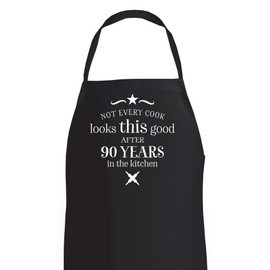 D Design Invent Print! 90th Birthday Apron Kitchen Cooking Gift for Her Him Age 90 (Black)