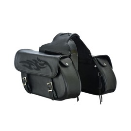 GARGOYLE BELLS Motorcycle Saddle Bags Leather Motorcycle Luggage Bag with Gun Holsters For Softails Sportsters and Choppers Waterproof Luggage Bags(Black Leather, 14" x 6" x 10")