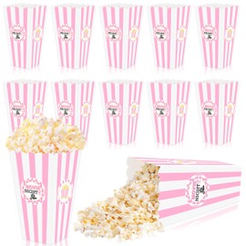 K KUMEED 20 pcs Movie Night Large Popcorn Favor Boxes,7.8 Inches Tall Pink & White Striped Popcorn Bowls Popcorn Buckets Popcorn Bags for Movie Theater Movie Night Favors Movie Theme Party Supplies