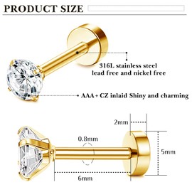 Thunaraz 21Pairs Tiny Cartilage Earrings Stud Hoop Stainless Steel Screw Flat Back Earrings Hoop Earrings for Cartilage Tragus Daith Helix Ear Piercing Set Gold