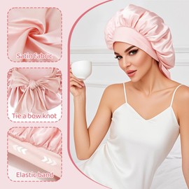 UNIANE Silk Hood for Sleeping Long Hair, Bonnet Silk, Double Silky Soft Night Cap for Curly Hair, Hair Bonnet, Sleep Cap Hair Protect, Cherry Blossom Pink, S - M