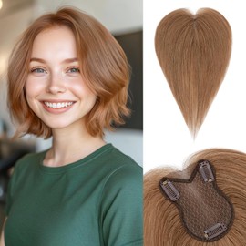 SEGOHAIR Hair Toppers for Women Human Hair Double Layer Hand Stitched 360° 3D Coverage Lightweight Natural for Thinning Hairpiece Breathable 11 Inch Chestnut Brown 21g
