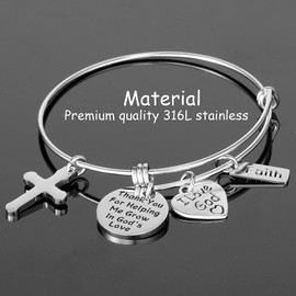 Kivosliviz Religious Teacher Gifts for Women Bracelet Bangle Christian Teacher Appreciation Gift Cross Religion Teacher Sunday Teacher Bracelet