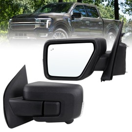 Left Driver Side Mirror Compatible With 2021-2026 Ford F150 With Manual Folding Power Glass Heated Blind Spot Turn Signal Light Matte Black Replace#ML3Z17683TA (9Pins)