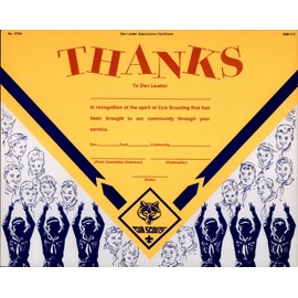 Vintage Blank BOY SCOUTS OF AMERICA Certificate Den Leader Appreciation No 3754