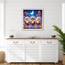 DPHERO Cartoon Owl Diamond Painting Kits for Beginners Adults,5D DIY Moon Birdie Diamond Art Kits,Round Full Drill Flowers Gem Art Crafts Kits,DIY Painting by Numbers for Home Wall Decor 12x12 inch