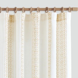 jinchan Boho Linen Curtains 96 Inches Long Country Farmhouse Printed Living Room Bedroom Curtains Yellow on White Window Curtains Rod Pocket Back Tab Geometric Light Filtering Curtain Set 2 Panels