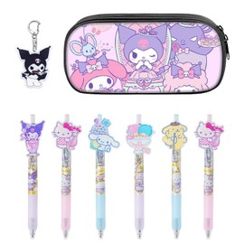 CNEISEJK 6PCS Girl Cute Kitty Pens with Pencil Cse Kawaii Cartoon Pen Cute Cat Pen 0.5 mm Gel Pens Black Ball Point Pens for School Office Supplies (PC-SRO-Purple)