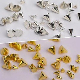 MOLILON 12 Girds Metal Punk Nail Art Studs, Gold Silver Cone Spikes Cone Alloy Nail Rivets with Pick Up Pen & Tweezer, 3D Gothic Nail Charms Studs for Women Nails Design Jewelry Making & Punk Style